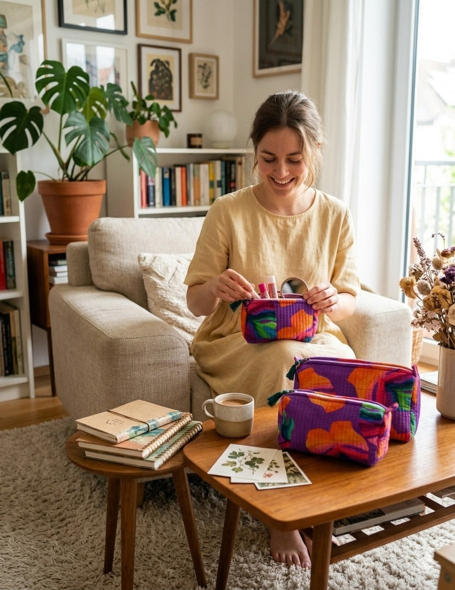 Set of 3 cosmetic bag/pouches with waterproof lining
