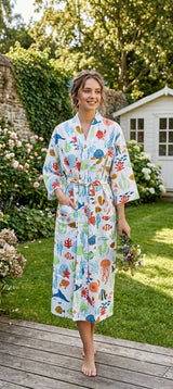 Cotton Kimono Handblock Printed Unisex Bathrobe - Free Size