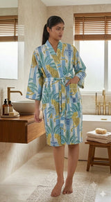 Cotton Kimono Handblock Printed Unisex Bathrobe - Free Size