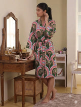 Cotton Kimono Handblock Printed Unisex Bathrobe - Free Size