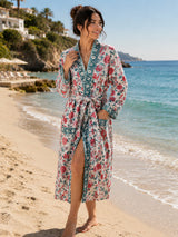 Waffle Cotton Handblock Printed Unisex Bathrobe - Free Size