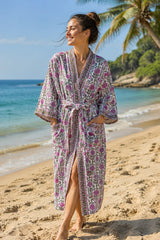 Waffle Cotton Handblock Printed Unisex Bathrobe - Free Size