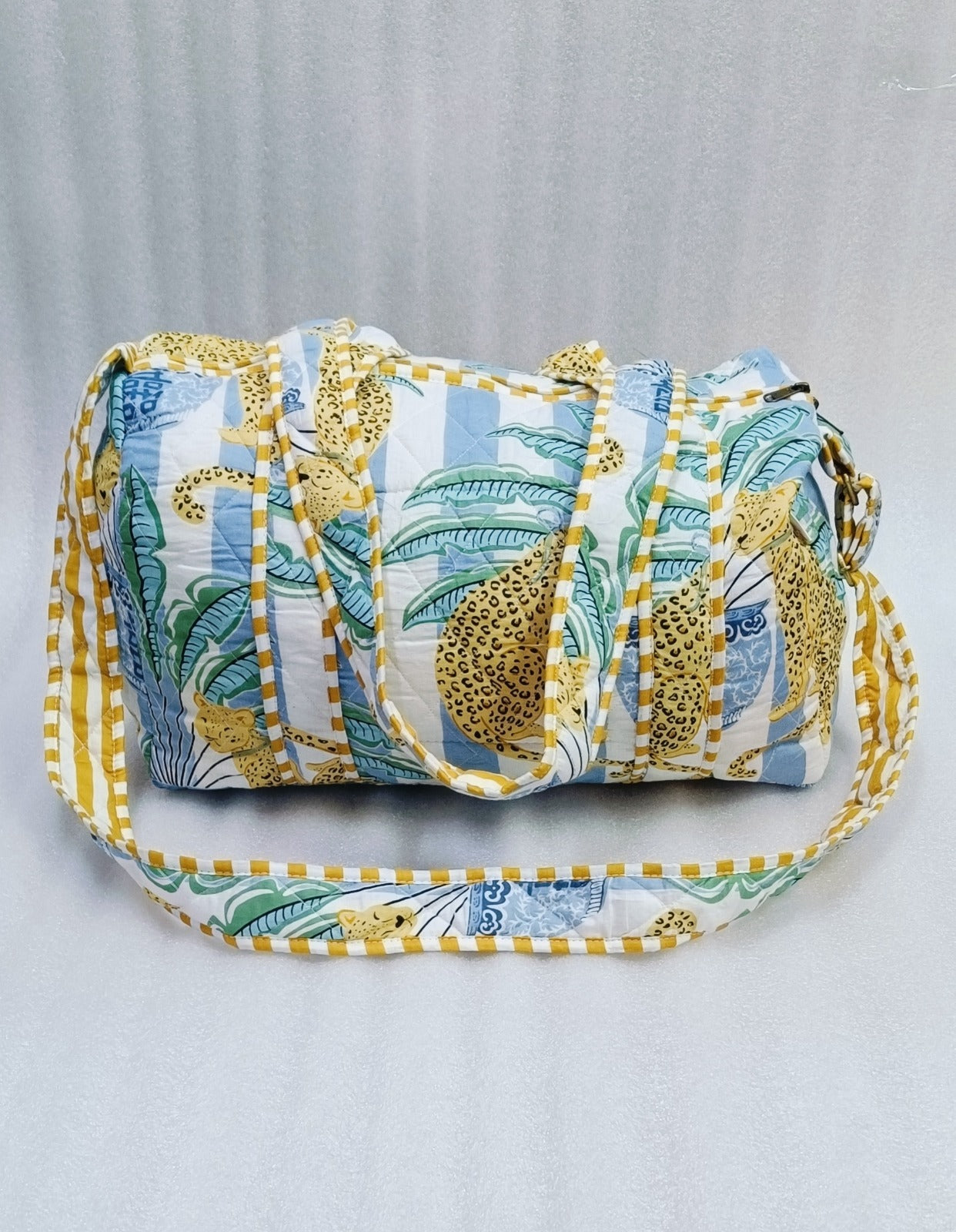 Block Printed Quilted Duffle Bag with Concealed Zip