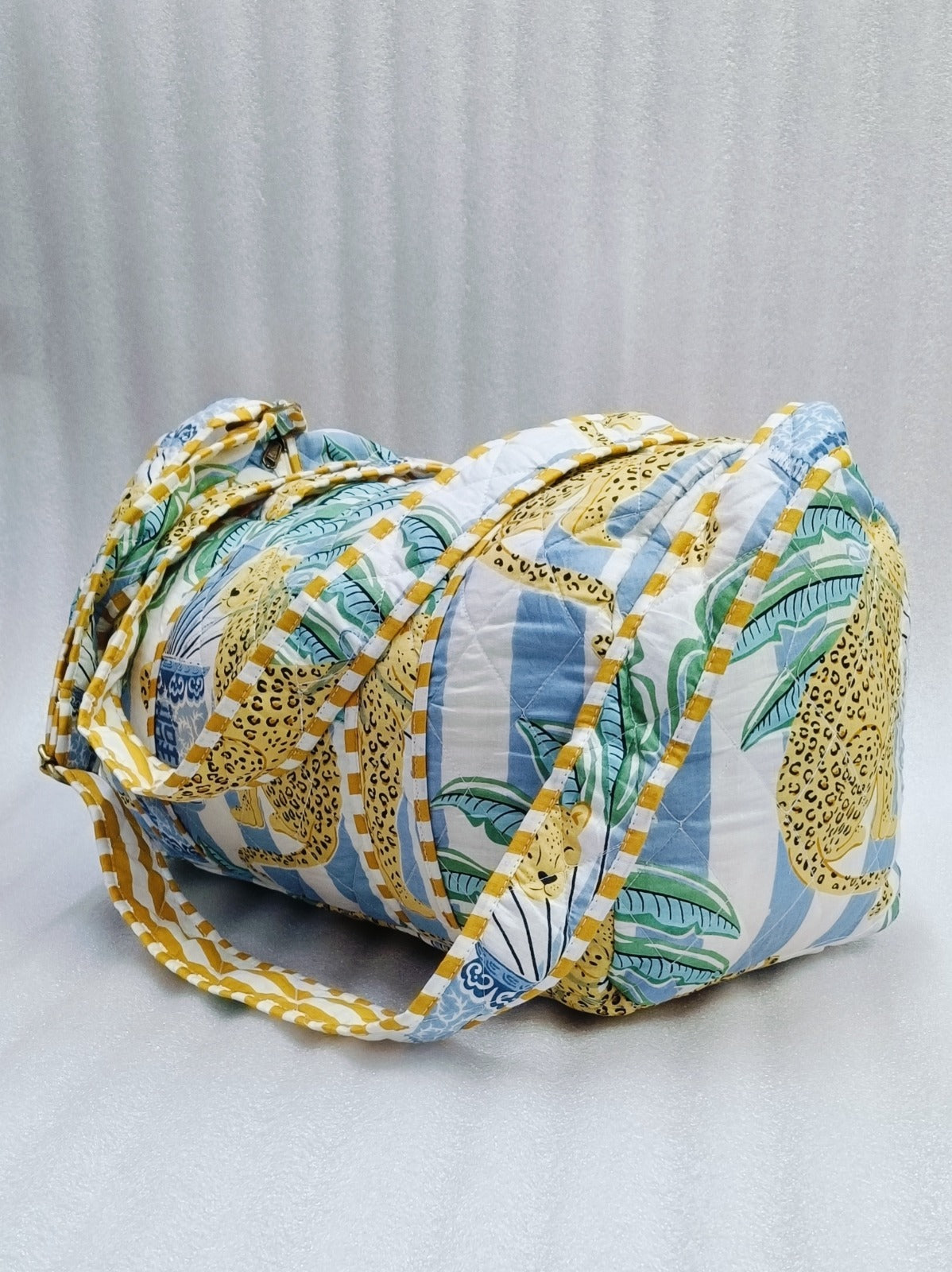 Block Printed Quilted Duffle Bag with Concealed Zip