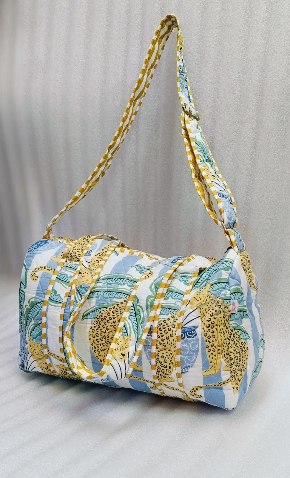 Block Printed Quilted Duffle Bag with Concealed Zip