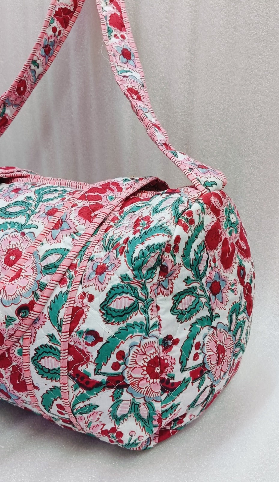 Block Printed Quilted Duffle Bag with Concealed Zip