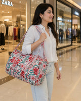 Block Printed Quilted Duffle Bag with Concealed Zip