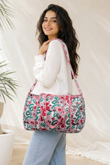 Block Printed Quilted Duffle Bag with Concealed Zip