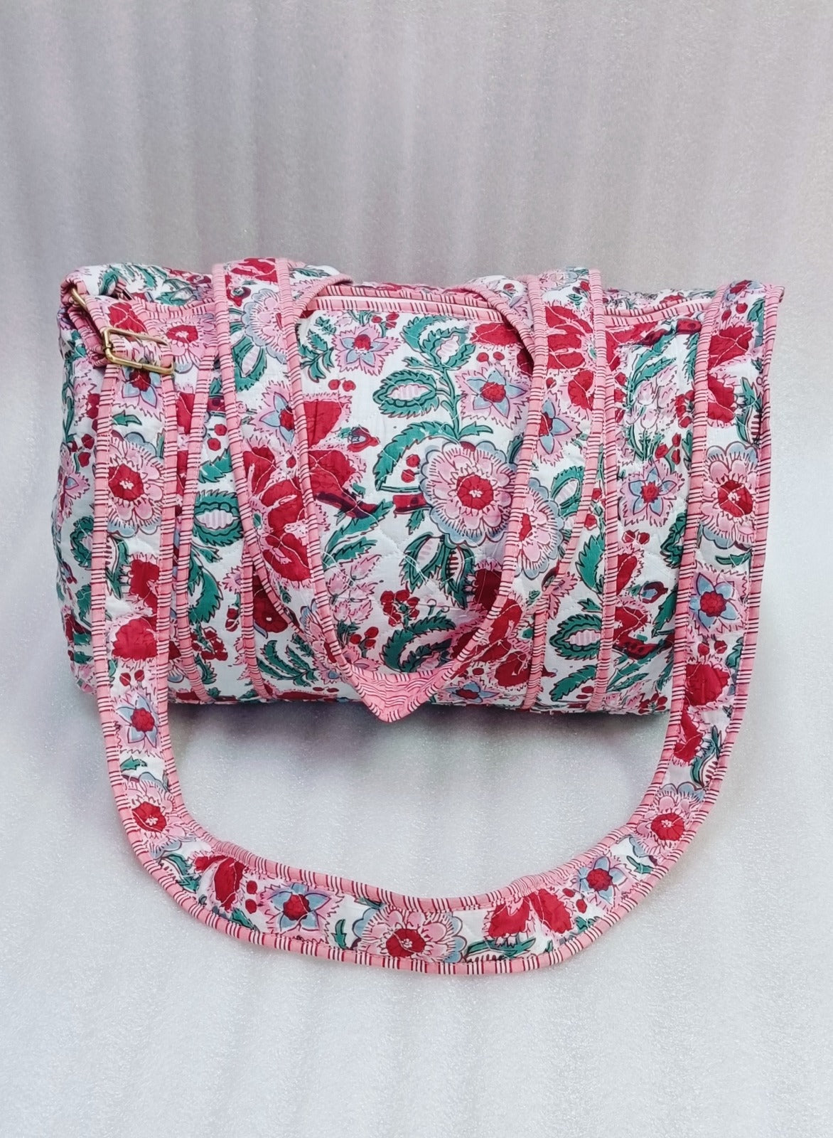 Block Printed Quilted Duffle Bag with Concealed Zip