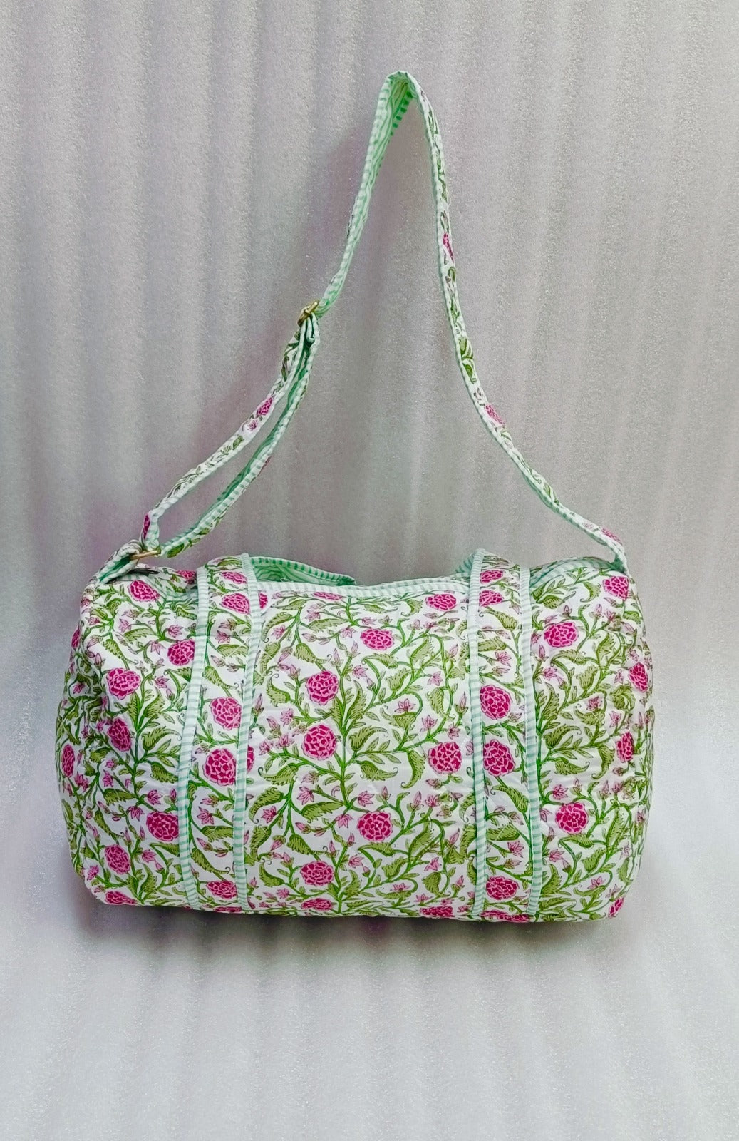 Block Printed Quilted Duffle Bag with Concealed Zip