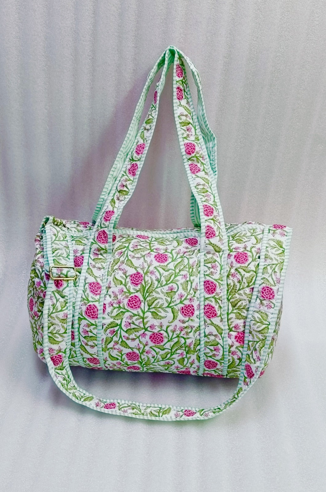 Block Printed Quilted Duffle Bag with Concealed Zip