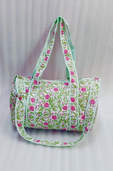 Block Printed Quilted Duffle Bag with Concealed Zip