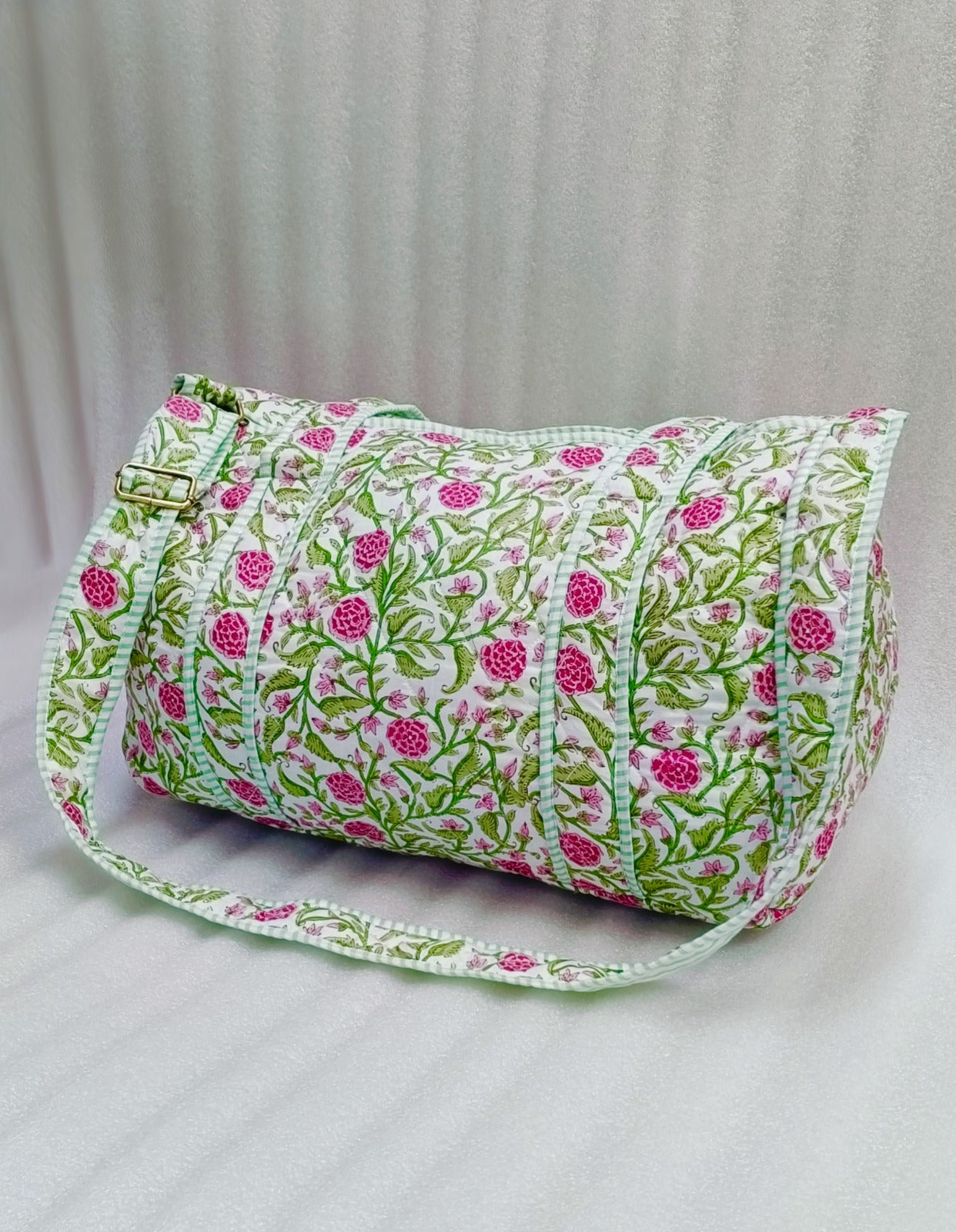 Block Printed Quilted Duffle Bag with Concealed Zip