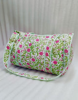 Block Printed Quilted Duffle Bag with Concealed Zip