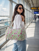 Block Printed Quilted Duffle Bag with Concealed Zip