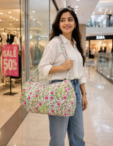 Block Printed Quilted Duffle Bag with Concealed Zip