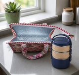 Handblock Printed Insulated Lunch Bag in Canvas Cotton with Zipper Closure (10*14*5  inches)