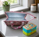Handblock Printed Insulated Lunch Bag in Canvas Cotton with Zipper Closure (10*14*5  inches)