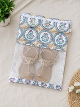 Handblock Printed Cotton Multi-Purpose Storage Pouch with Clear Window- Shoe & Clothing Organizer Bag- Set of 3/6