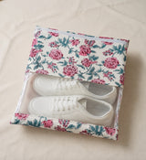 Handblock Printed Cotton Multi-Purpose Storage Pouch with Clear Window- Shoe & Clothing Organizer Bag- Set of 3/6