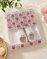 Handblock Printed Cotton Multi-Purpose Storage Pouch with Clear Window- Shoe & Clothing Organizer Bag- Set of 3/6