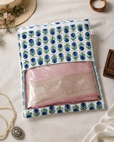 Handblock Printed Cotton Multi-Purpose Storage Pouch with Clear Window- Shoe & Clothing Organizer Bag- Set of 3/6