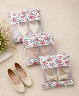 Handblock Printed Cotton Multi-Purpose Storage Pouch with Clear Window- Shoe & Clothing Organizer Bag- Set of 3/6