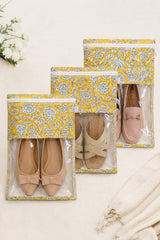 Handblock Printed Cotton Multi-Purpose Storage Pouch with Clear Window- Shoe & Clothing Organizer Bag- Set of 3/6