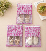 Handblock Printed Cotton Multi-Purpose Storage Pouch with Clear Window- Shoe & Clothing Organizer Bag- Set of 3/6