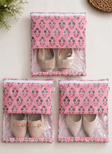 Handblock Printed Cotton Multi-Purpose Storage Pouch with Clear Window- Shoe & Clothing Organizer Bag- Set of 3/6