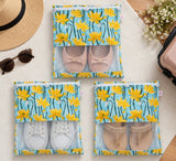 Handblock Printed Cotton Multi-Purpose Storage Pouch with Clear Window- Shoe & Clothing Organizer Bag- Set of 3/6