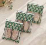 Handblock Printed Cotton Multi-Purpose Storage Pouch with Clear Window- Shoe & Clothing Organizer Bag- Set of 3/6