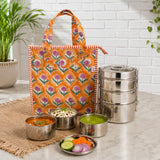 Handblock Printed Insulated Lunch Bag in Canvas Cotton with Zipper Closure (10*14*5  inches)