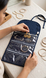 Handcrafted Travel Jewelry Organizer Roll | Artisan Fabric Jewelry Pouch
