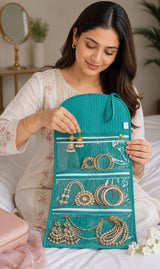 Handcrafted Travel Jewelry Organizer Roll | Artisan Fabric Jewelry Pouch