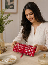 Handcrafted Travel Jewelry Organizer Roll | Artisan Fabric Jewelry Pouch