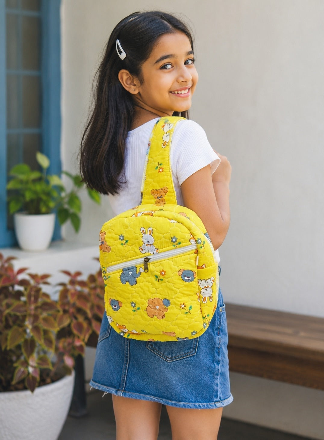 Handblock Printed Cotton Kids’ One Strap Backpack with Adjustable Straps