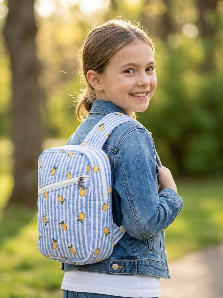 Handblock Printed Cotton Kids’ One Strap Backpack with Adjustable Straps
