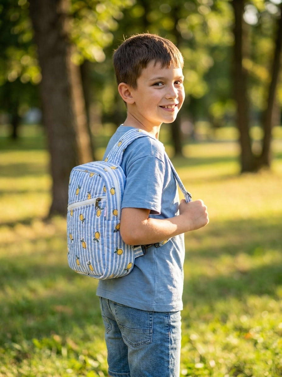Handblock Printed Cotton Kids’ One Strap Backpack with Adjustable Straps