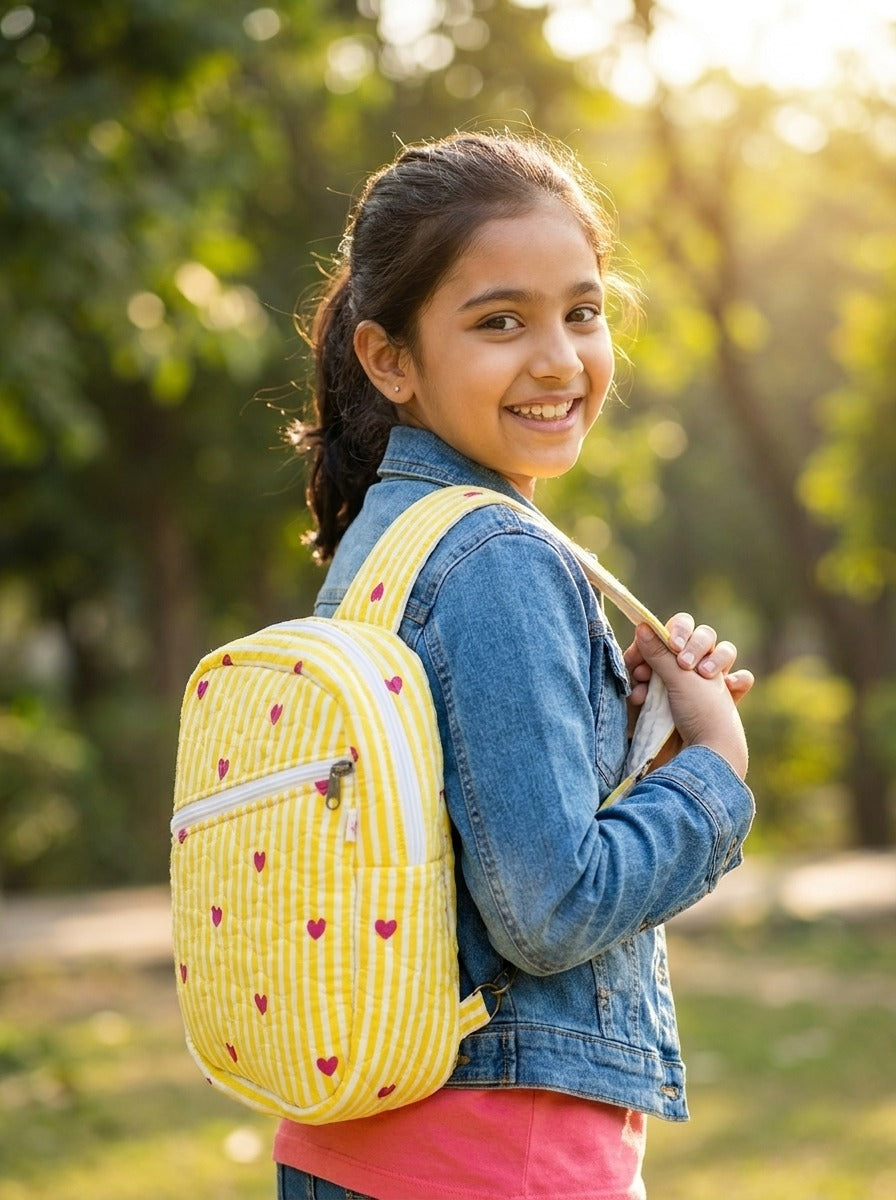 Handblock Printed Cotton Kids’ One Strap Backpack with Adjustable Straps
