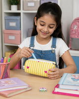 Handblock Printed Cotton Pencil Box Pouch with Zip Closure