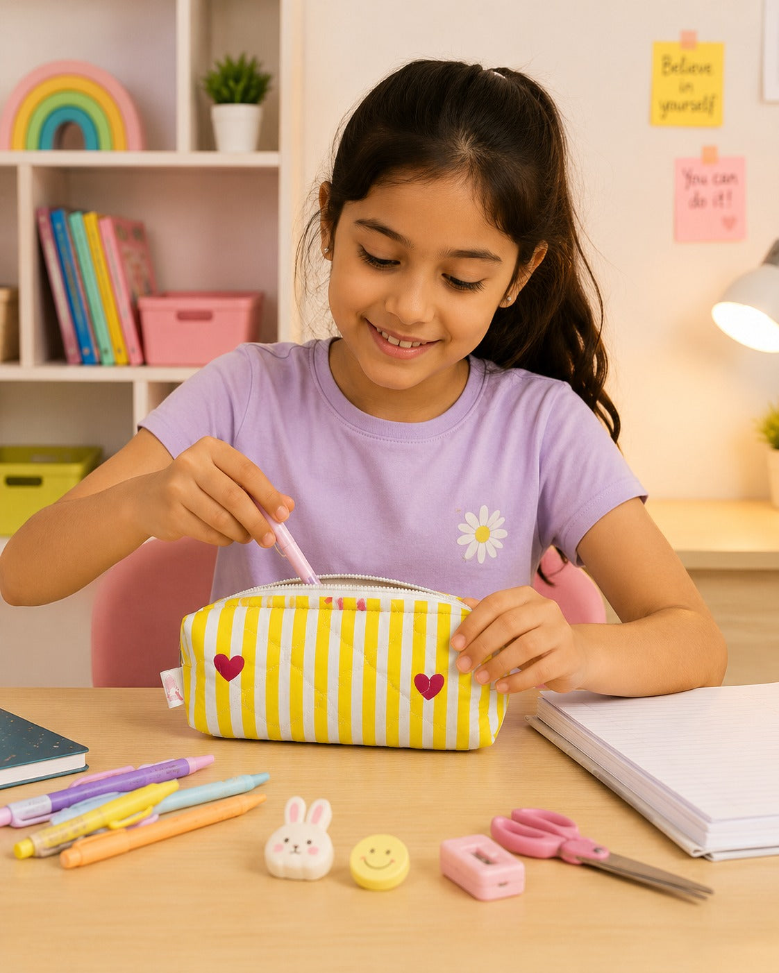 Handblock Printed Cotton Pencil Box Pouch with Zip Closure