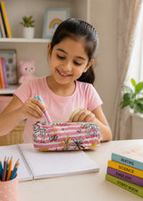 Handblock Printed Cotton Pencil Box Pouch with Zip Closure