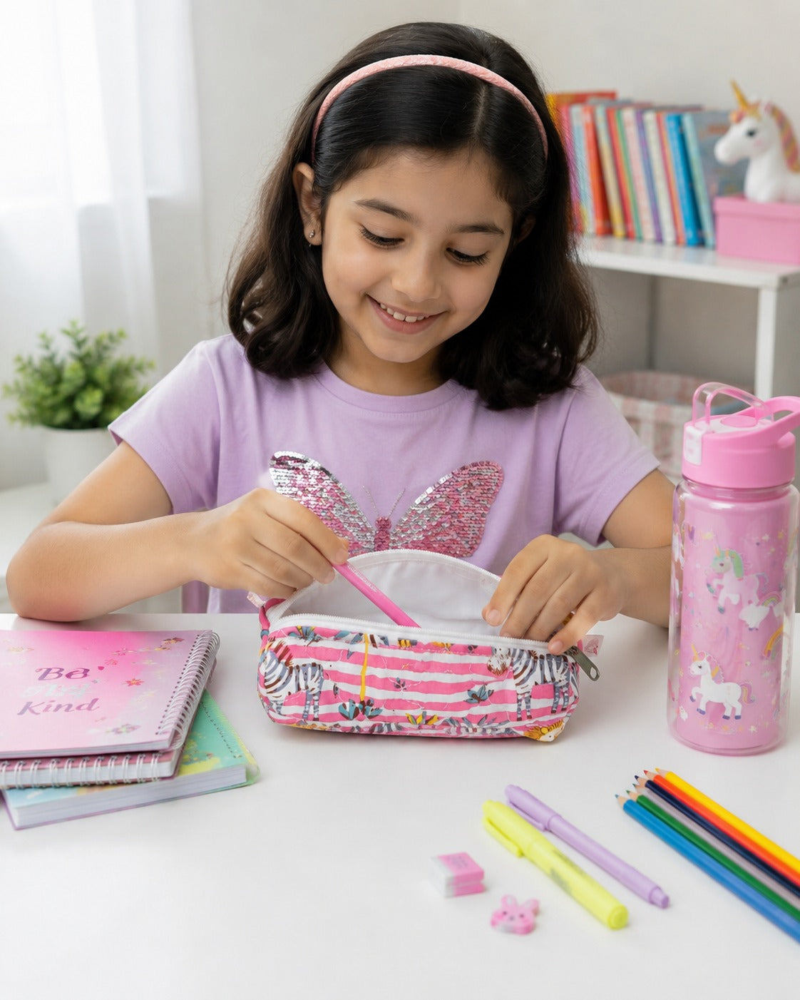 Handblock Printed Cotton Pencil Box Pouch with Zip Closure