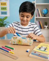 Handblock Printed Cotton Pencil Box Pouch with Zip Closure