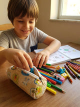 Handblock Printed Cotton Pencil Box Pouch with Zip Closure