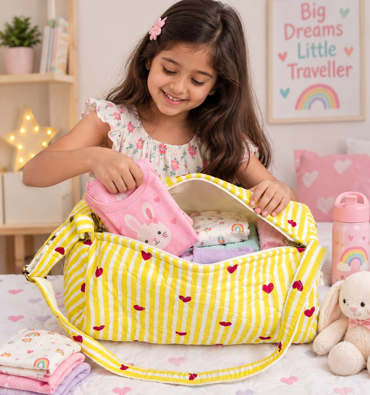 Handblock Printed Cotton Kids’ Duffle Bag with Adjustable Strap