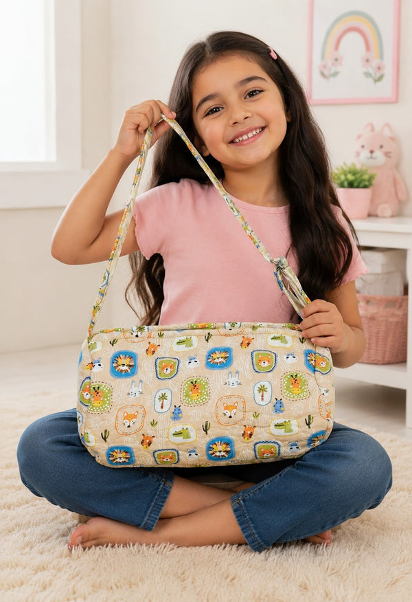 Handblock Printed Cotton Kids’ Duffle Bag with Adjustable Strap