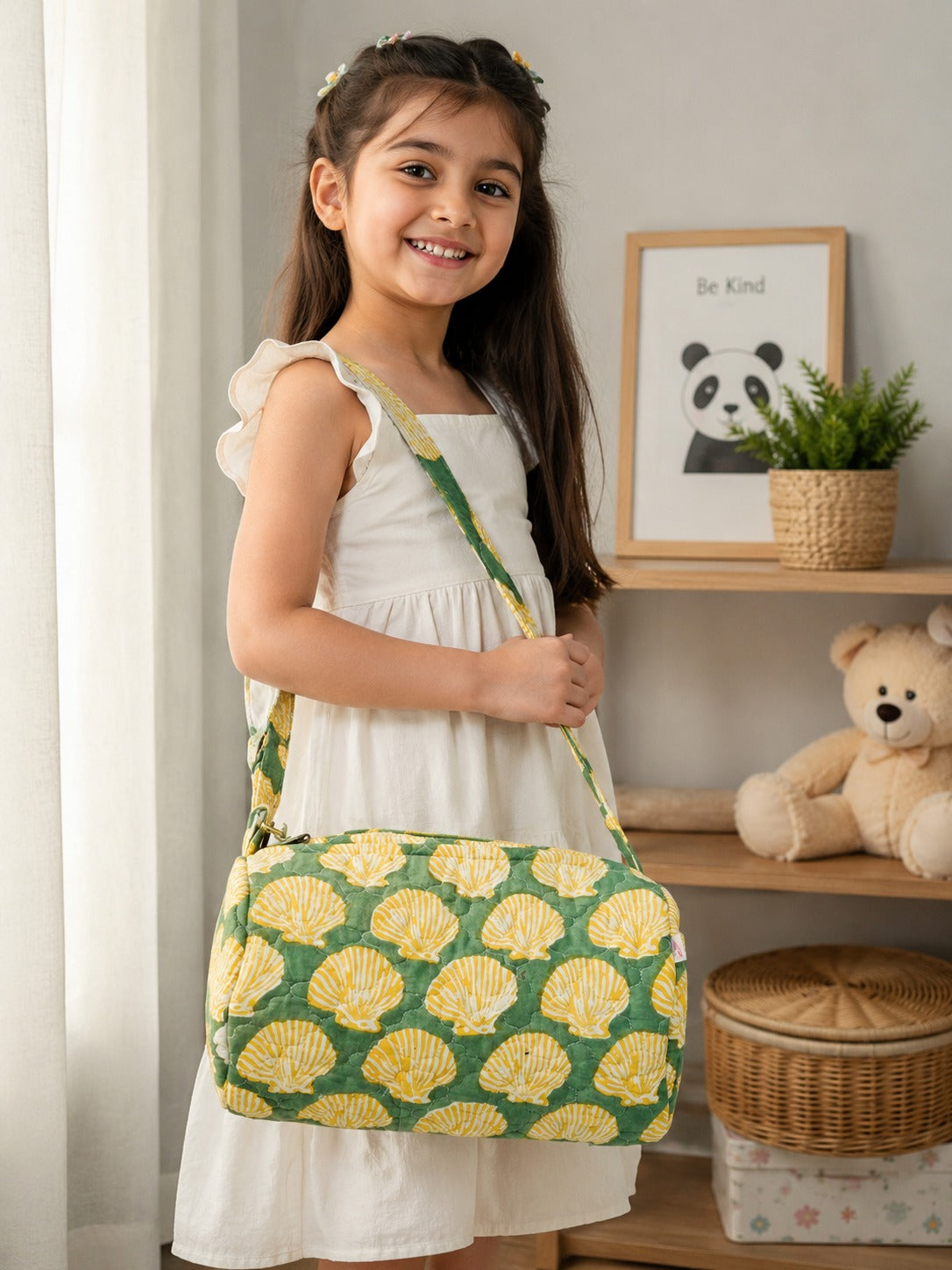 Handblock Printed Cotton Kids’ Duffle Bag with Adjustable Strap