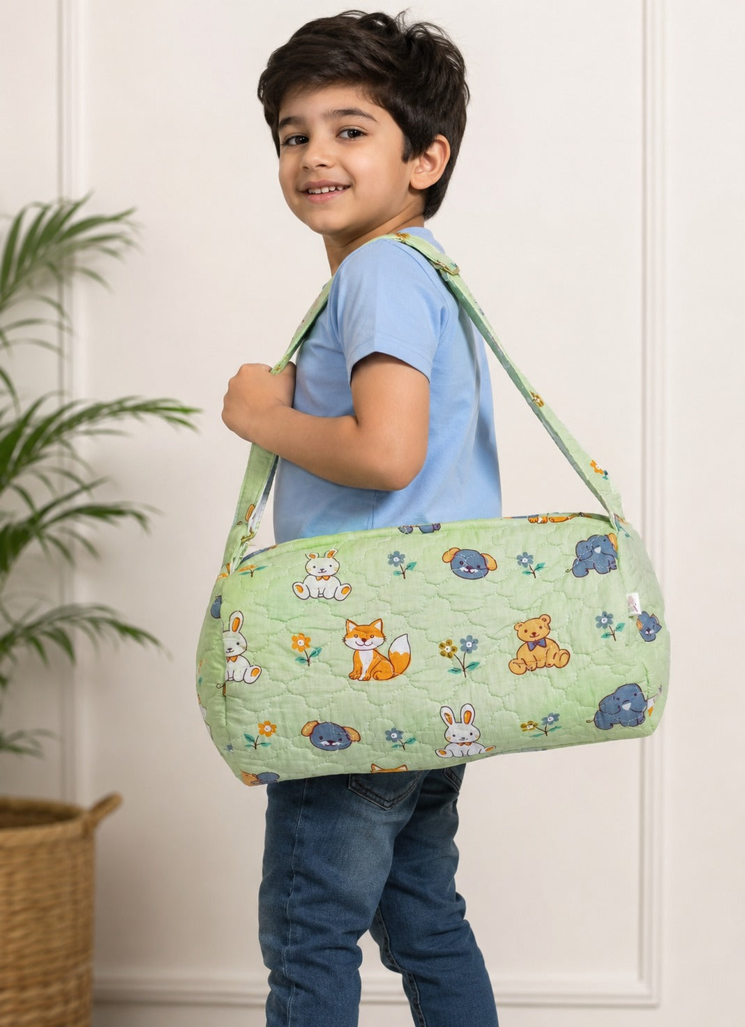 Handblock Printed Cotton Kids’ Duffle Bag with Adjustable Strap